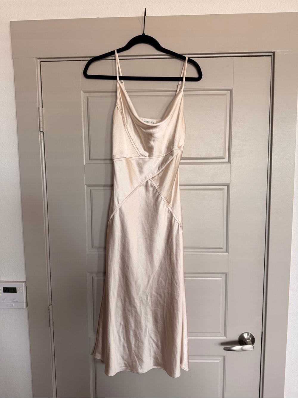 Slip Midi Dress in Cream - Elegant Spaghetti Strap Dress